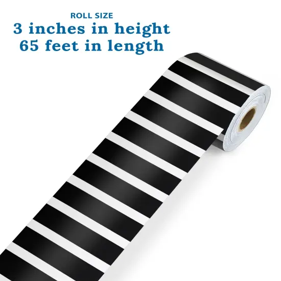 Carson Dellosa 65Ft of Black and White Stripes Bulletin Board Borders, 1 Roll of Trim for Rolling Whiteboard, Posterboard, Party, Office Decorations, and Classroom Decor {3}