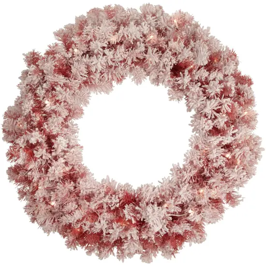Northlight Pre-Lit Flocked Artificial Christmas Wreath - 36" - Red - Clear Lights {1}