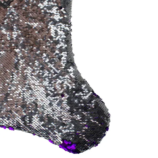 Northlight 23" Purple and Silver Reversible Sequined Christmas Stocking with Faux Fur Cuff {6}