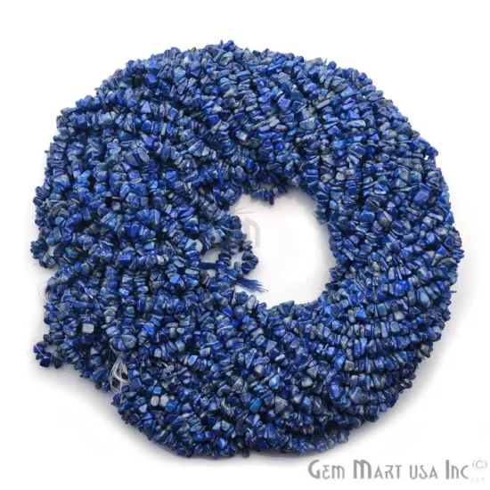 Lapis Chip Beads, 34 Inch, Natural Chip Strands, Drilled Strung Nugget Beads, 3-7mm, Polished, GemMartUSA (CHLP-70001) {2}