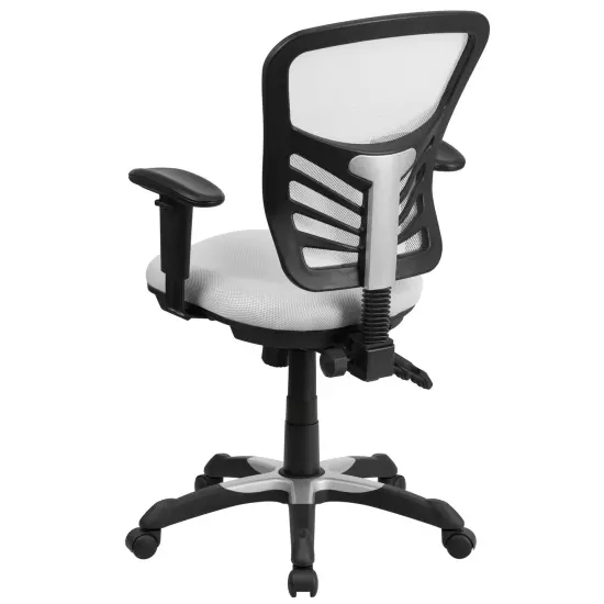 Emma and Oliver Mid-Back Mesh Triple Paddle Swivel Ergonomic Office Chair with Adjustable Arms White {4}