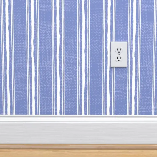 Peel & Stick Wallpaper 2FT Wide Blue Summer Contemporary And White Vertical Stripes Thin Modern Beach Costal Boho Chic Custom Removable Wallpaper by Spoonflower {4}