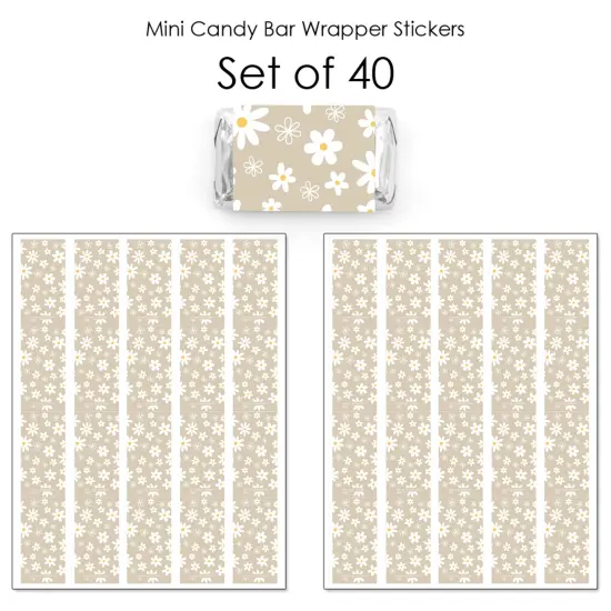 Big Dot of Happiness Tan Daisy Flowers - Mini Candy Bar Wrapper Stickers - Floral Party Small Favors - 40 Count {4}