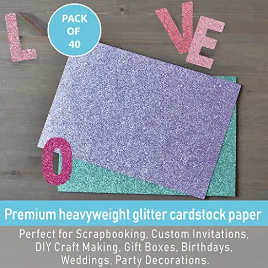 Heavyweight Glitter Cardstock Paper, 40 Sheets - 20 Colors - 110lb. 300 GSM -A4 Glitter Paper Cardstock for Cricut, Scrapbook, DIY Crafts, Decor, Gift Wraps, Booklet Covers, Custom Cards {5}