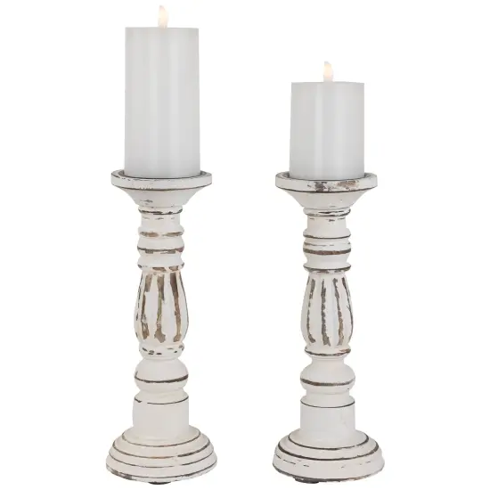 Northlight Set of 2 Antique White Pillar Candle Holders 12" {4}