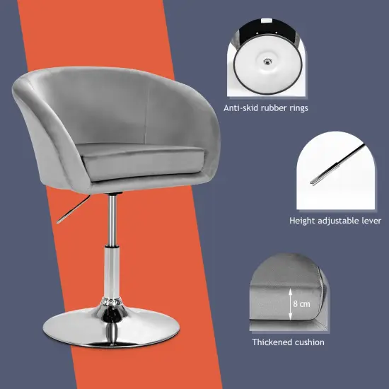 Height Adjustable and Swivel Makeup Accent Chair with Round Back and Metal Base Grey {6}