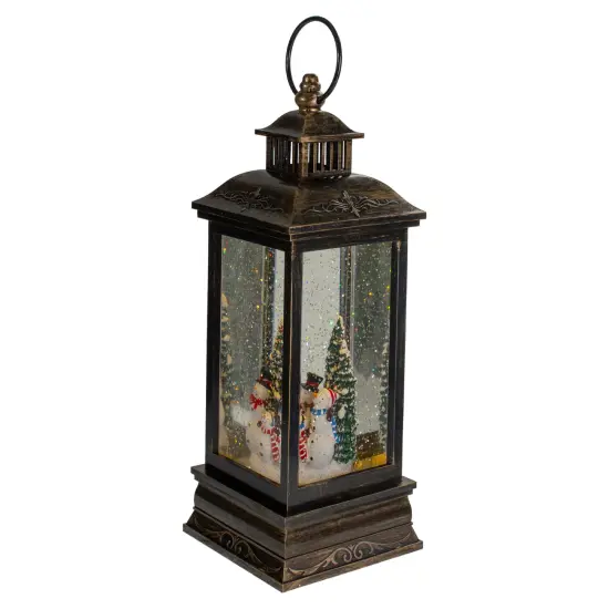 Northlight LED Snowman Family Brushed Christmas Lantern Snow Globe - 11" - Black and Gold {5}