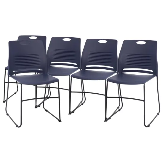 Emma and Oliver Arcana Series Set of 5 Heavy Duty 660 lb. Capacity Ergonomic Polypropylene Stack Chair with Perforated Back and Steel Sled Base Gray {6}