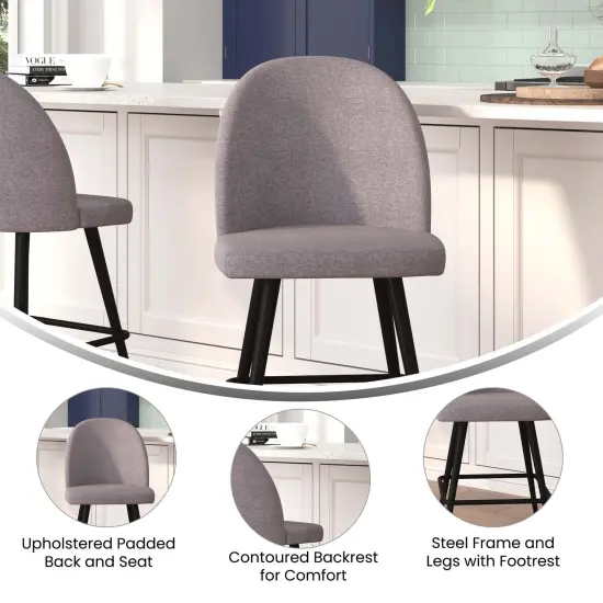 Merrick Lane Teague Set of 2 Modern Armless Counter Stools with Contoured Backs, Steel Frames, and Integrated Footrests Gray Faux Linen {2}