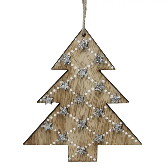 Northlight 4.5" Brown and Silver Wooden Tree Hanging Christmas Ornament {1}