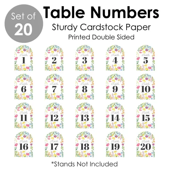 Big Dot of Happiness Wildflowers Bride - Boho Floral Bridal Shower and Wedding Party Double-Sided 5 x 7 inches Cards - Table Numbers - 1-20 {7}