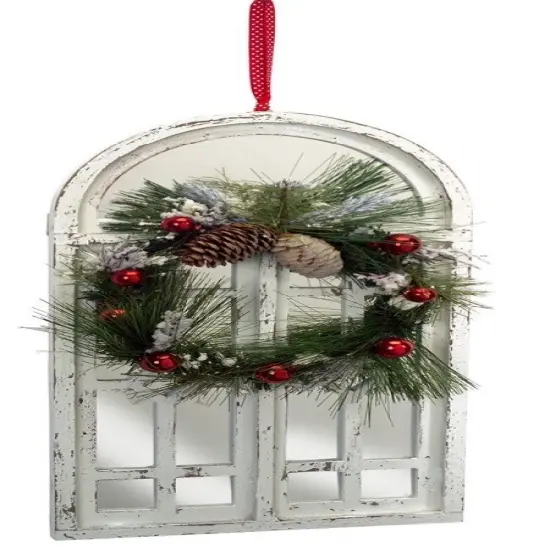 Melrose Pine Cone Artificial Wreath with Mirrored Window, Green 20-Inch {1}