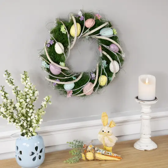 Northlight Speckled Eggs and Spring Flowers Easter Wreath - 15" Green {3}