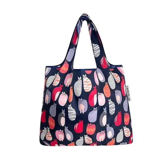 Wrapables Small Foldable Tote Nylon Reusable Grocery Bags Stylish Kitties {2}