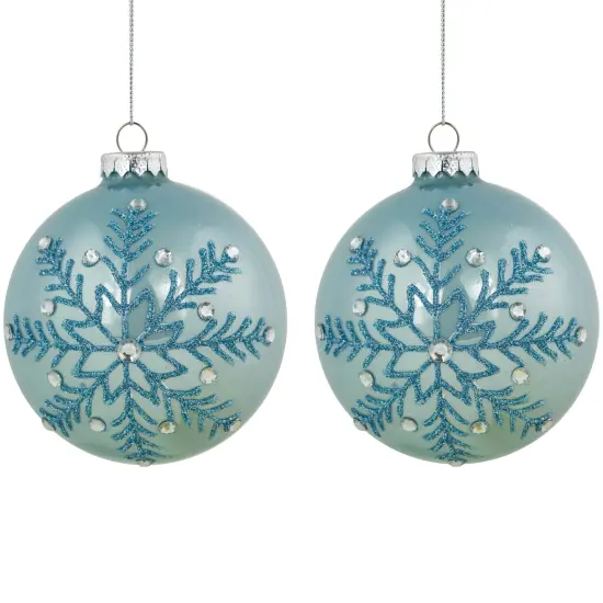 Northlight Glittered and Jeweled Snowflake Christmas Glass Ball Ornaments - 4" - Ice Blue {1}