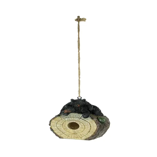 Playful Black Bears On Cut Log Polyresin Hanging Birdhouse {1}