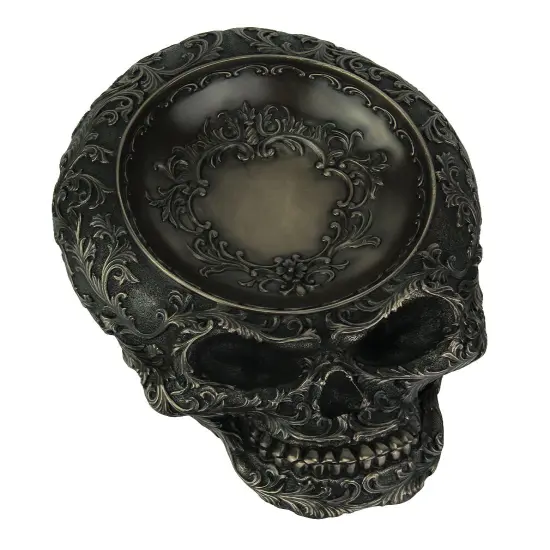 Antiqued Bronze Finish Human Skull Decorative Dish {1}
