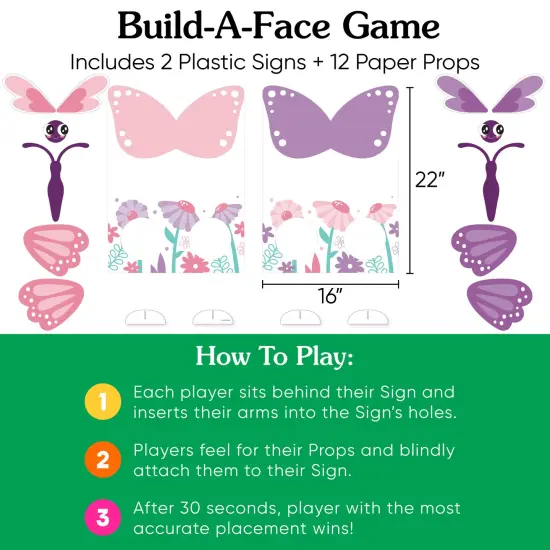 Big Dot of Happiness Beautiful Butterfly - Floral Baby Shower or Birthday Activity - 2 Player Build-A-Face Party Game {6}