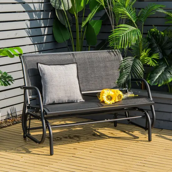 Swing Glider Chair 48 Inch Loveseat Rocker Lounge Backyard Black {2}