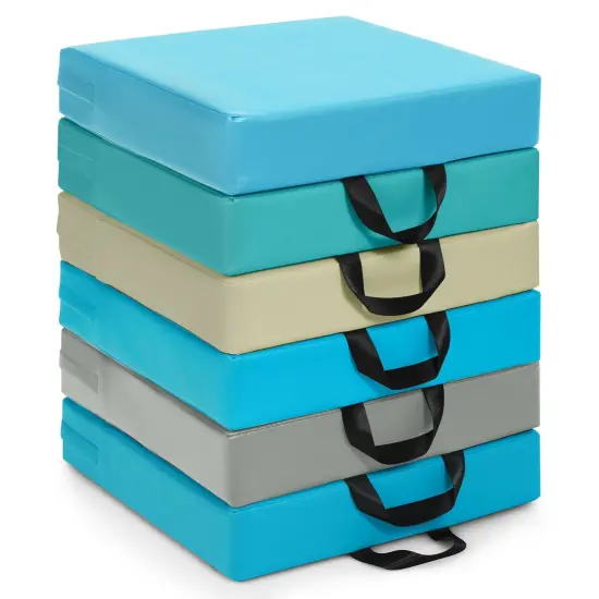 6 Pieces 15 Inches Square Toddler Floor Cushions Flexible Soft Foam Seating with Handles Blue {3}