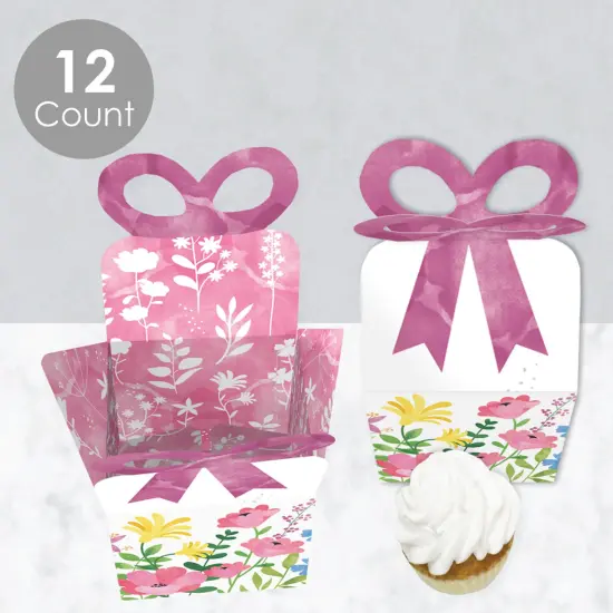 Big Dot of Happiness Wildflowers - Square Favor Gift Boxes - Boho Floral Party Bow Boxes - Set of 12 {4}