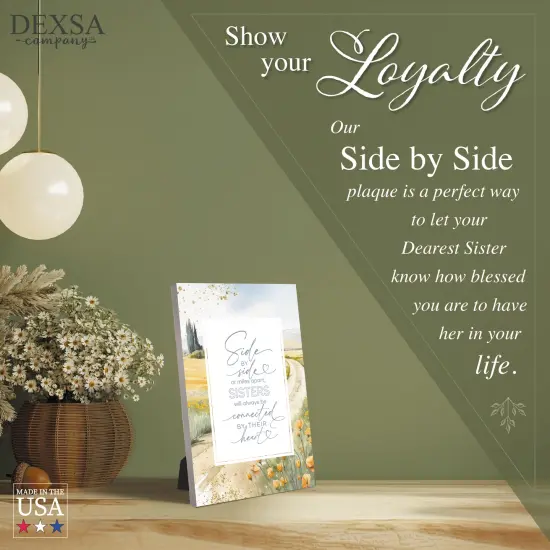 Side By Side..Sisters Wood Plaque with Easel and Hook Wall Tabletop Art - 6 inches x 9 inches {4}