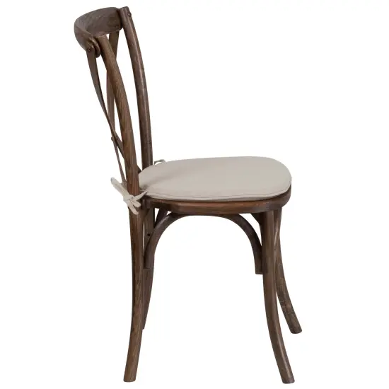 Merrick Lane Davisburg Stackable Wooden Cross Back Bistro Dining Chair with Cushion Early American {5}