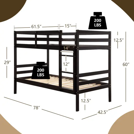 Children's Wooden Slat Design Twin Bunk Bed with Headboard and Footboard Brown {5}