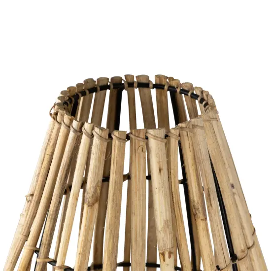 Northlight Rattan and Iron Pillar Candle Holder - 17" - Natural Rattan Brown {7}