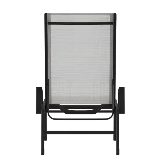 Emma and Oliver Braelin Set of 2 Textilene Adjustable 5 Position Patio Chaise Lounge with Armrests and Metal Frame Black/Gray {4}