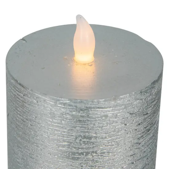 Northlight Flameless Flickering LED Wax Pillar Candles - 8" - Brushed Silver - Set of 3 {7}