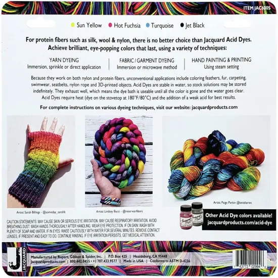 Jacquard Acid Dye 4-Color Set W/Citric Acid-Yellow, Turquoise, Red & Black {3}