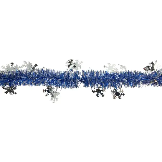 Northlight Commercial Christmas Tinsel Snowflake Garland - 50' x 2" - Royal Blue and Silver - Unlit {4}
