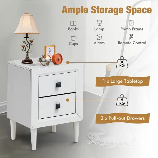 Multi-Purpose Wooden Bedside Nightstand with 2 Drawers Suitable for Any Room White {3}