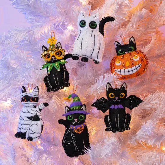 Bucilla Felt Ornaments Applique Kit Set Of 6-Purrfectly Spooky {4}