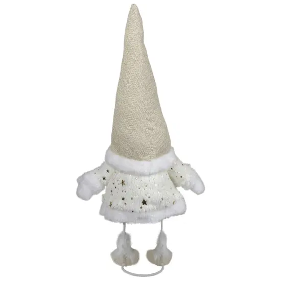 Northlight Gnome with Stars and Faux Fur Sweater Christmas Decoration - 17" - White and Cream Ivory {6}