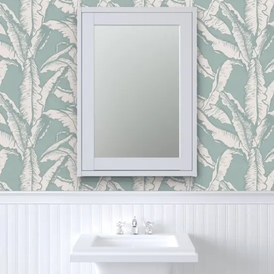 Peel & Stick Wallpaper 2FT Wide Sage Green Minimal Tropical Flora Banana Leaf Rainforest Summer Island Custom Removable Wallpaper by Spoonflower {6}