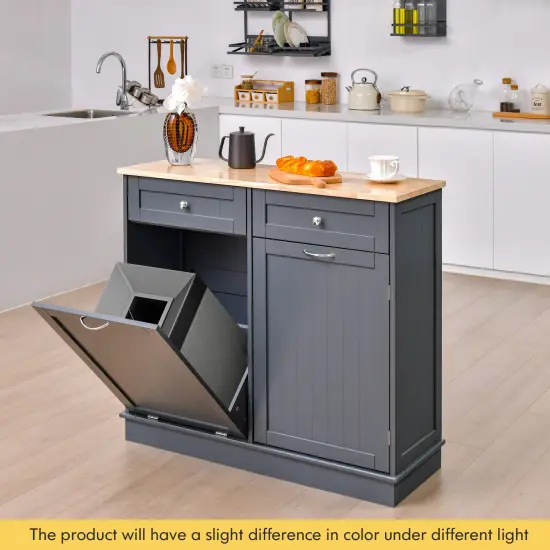 Rubber Wood Kitchen Trash Cabinet with Single Trash Can Holder and Adjustable Shelf Grey {3}