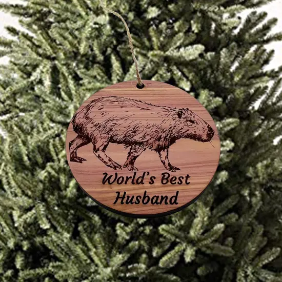 Worlds Best Husband Capybara - Cedar Ornament {1}
