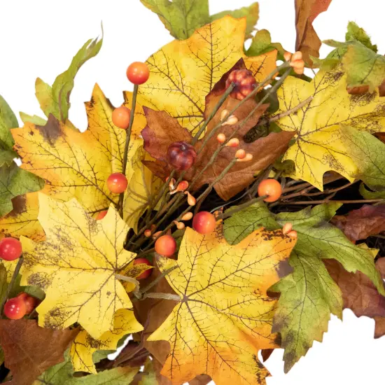 Northlight Maple Leaves and Berries Artificial Twig Fall Harvest Wreath - 30" Yellow {6}