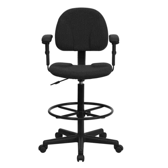 Emma and Oliver Two Cylinder Drafting Chair with Adjustable Arms Black Patterned {3}
