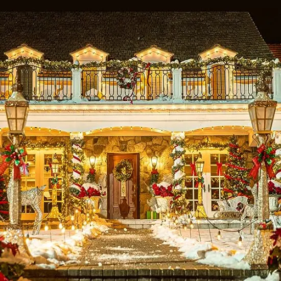 168FT 600 LED Christmas Lights Outdoor Waterproof 8 Modes Indoor Christmas String Lights Warm White Christmas Tree Lights Plug in for Room Bedroom Wedding Party Holiday Decorations. {4}