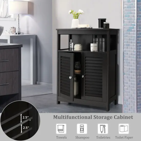 MDF Bathroom Storage Cabinet with Shutter Doors and Adjustable Shelves Black {5}