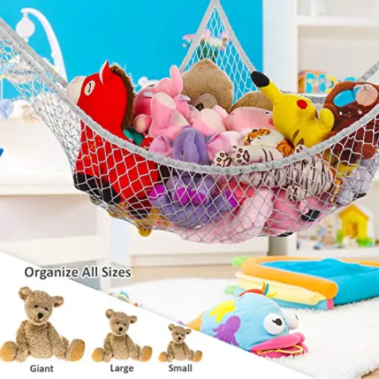 Stuffed Animals Net, Toy Hammock for Stuffed Animals, Jumbo Toy Storage Net 83" Wall Sling Corner Extra Large Kids Children Mesh Toy Net Organizer (Gray, 83 Inch) {6}