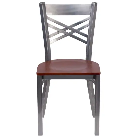 Emma and Oliver Clear Coated "X" Back Metal Restaurant Dining Chair Cherry/ClearCoated {2}
