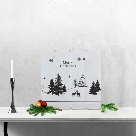 Northlight 16&rdquo; White Merry Christmas Post Card Winter Scene Wooden Wall Sign {3}