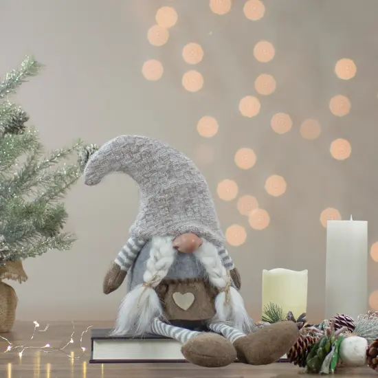 Northlight Sitting Girl with Braids Christmas Gnome Figure - 7.5" - Gray and Beige {3}