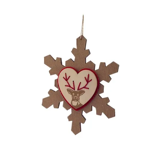 Melrose 6.75" Brown and Red Rustic Craft Snowflake with Reindeer Christmas Ornament {1}