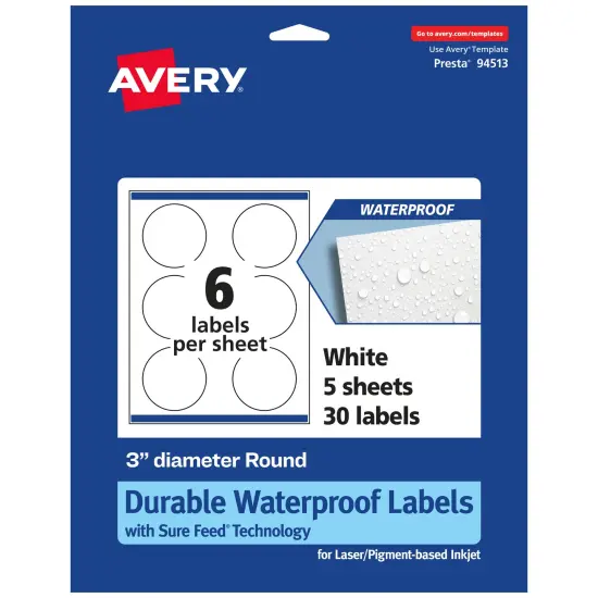 Avery Waterproof Round Labels with Sure Feed, Print to the Edge {1}
