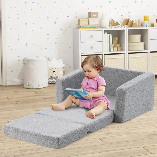 Honeyjoy 2-in-1 Toddler Fold out Couch Children&rsquo;s Convertible Sofa to Lounger Grey {5}